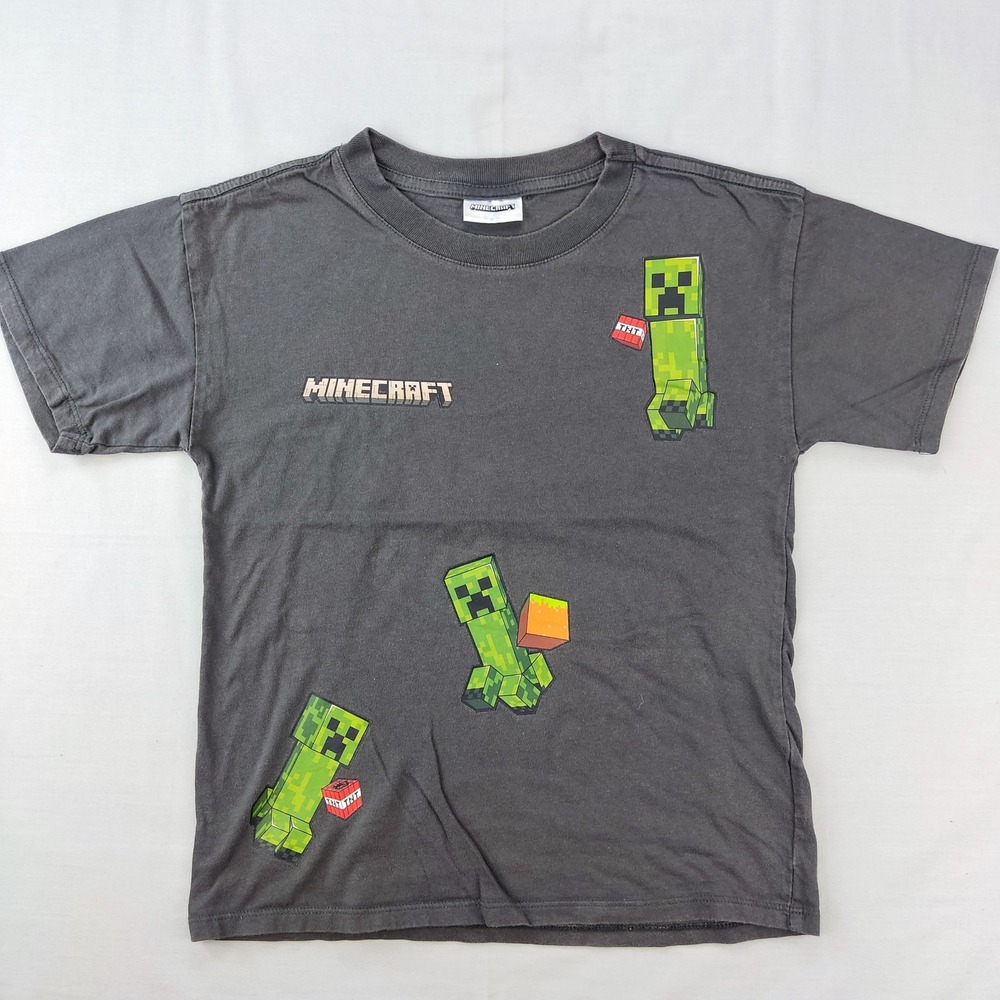 Cotton On Minecraft T-Shirt Kids 8 Charcoal Gray Creeper TNT Graphic Tee Collab